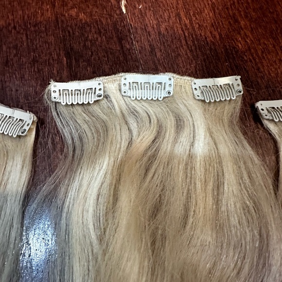 REMY 100% REAL HUMAN HAIR CLIP IN EXTENSIONS 14" 6 pieces Platinum Blonde #613 - Picture 2 of 4